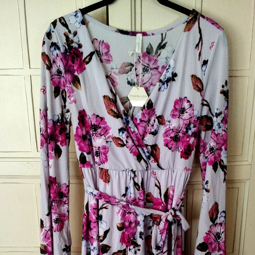 Pinkblush Lavender Floral Hi-Low Wrap Dress size L